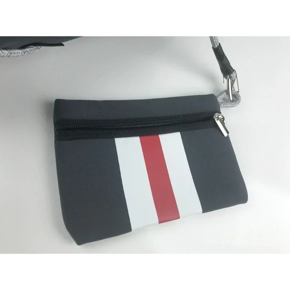 QOGIR Gray Neoprene Tote Bag Red White Stripe‎ Beach Travel Zipper Pouch - Picture 16 of 16